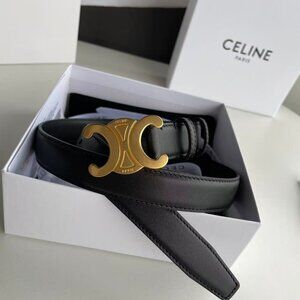 Celine Black Leather Belt with Gold Buckle